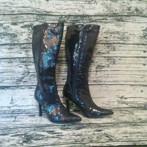 Funtasma Black Sequin Disco Boot 4" Heel Halloween